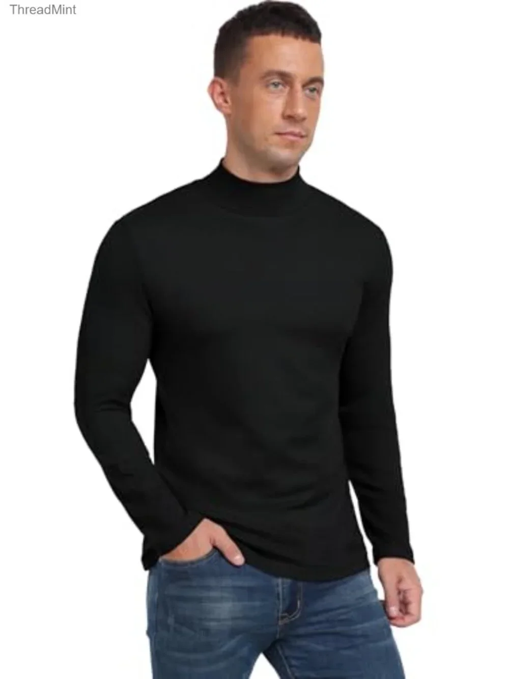 Men's Mock Turtleneck Long Sleeve Thermal Shirt Slim Fit Lightweight Tee